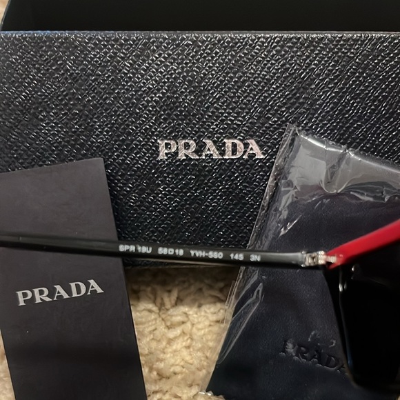 PRADA Ultravox 58mm Cay Eye Sunglasses in Black/Red Combo - Picture 12 of 13